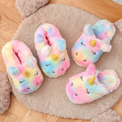 Women Indoor Warm Colored Cartoon Unicorn Slippers Girls Home Lovely Plush Soft Shoes Ladies Funny Furry Comfortable Slides Hot
