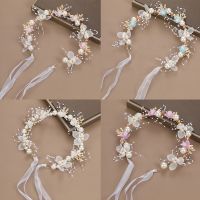 【YF】 Elegant Bohemian Imitated Pearl Crowns Girls Bridal Wedding Headband Floral Garland Romantic Wreaths Flower Adult