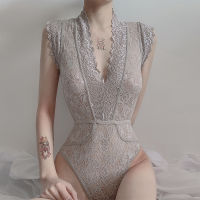 Summer y Sheer Floral Lace Bodysuit Women V Neck Hollow Out Sleeveless White Bodycon Jumpsuit Club Body Tops