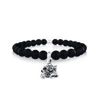 ake ake The Holy Pixiu Charm Bead with Black Onyx Stone Bracelet สร้อยข้อมือบีดส์จี้ชาร์มประคำเงินแท้ 925 แฮนด์เมดลายปี่เซี๊ยะมงคล ร้อยหินนิลดำ 6 มม.