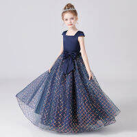 Sparkly Navy Glitter Bling Girls Formal Birthday Party Dresses For Kids Tulle Sequins Puffy Junior Bridesmaid Dresses