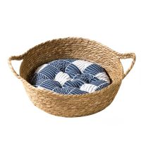 Bed for cats Soft Cat Bed Rattan Four-Season Universal Puppy Kitten Basket CouchNest Pet Supplies Cattail Handwoven House Mat Beds