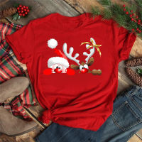 Santa Claus With Deer T Shirt สุขสันต์วันคริสต์มาสซานต้า เสื้อยืดสีแดงสำหรับผู้ชายและผู้หญิงของ