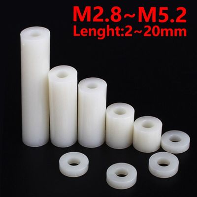 M2.8 M3.2 M4.2 M5.2 White Nylon Hollow Round Washer Non-threaded Spacer Pcb Screw PC Plate Abs Dresser Washer Id 2mm~20mm Nails  Screws Fasteners