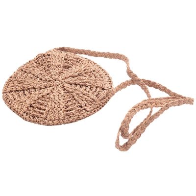 2X Rattan Crochet Straw Woven Basket Handbag Round Circle Crossbody Shopper Beach Tote Bag（Light Brown）
