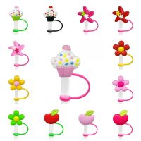 ✺▤✌ 1PCS PVC straw topper cute apple flower shape straw caps protector Reusable Airtight Dust Cap Splash Proof Drinking Straw Tips