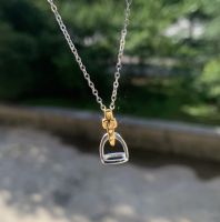 High Quality 925 Sterling Silver Equestrian Jewelry Two Tone Gold Plated Stirrup Pendant Necklace 2023 New