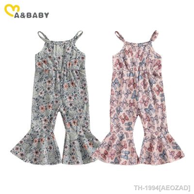 ❄✖○ Ma bebê 1-5y moda criança menina macacão geral floral impressão borboleta sem mangas plissado verão crianças roupas d01
