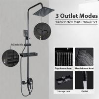 Bathroom Shower Faucet Rainfall Shower Set Matte Black Wall Mount Bathtub Shower Mixer Tap Shower System with Shelf