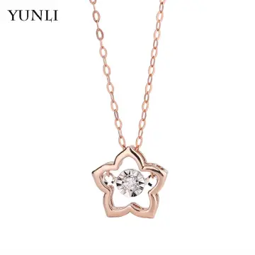 Star Blossom Diamond Flower Pendant Necklace color\/style:plain Gold