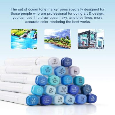 20 สี TOUCHNEW 6 ปากกามาร์กเกอร์ Sky Blue Series สี Blendable แอลกอฮอล์ Dual เคล็ดลับสำหรับ Art Sketch Ocean Landscape Design-Yrrey