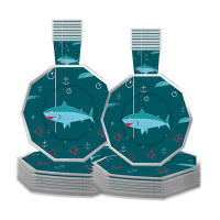 8Pcs Great Shark Party Tableware สัตว์ทะเล Blue Shark แผ่นผ้ากันเปื้อนเด็ก Happy Shark Birthday Party Supplies