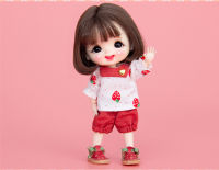 OB11 doll dress size fashion new little Strawberry love dress House age top + elastic red trousers set two piece suit