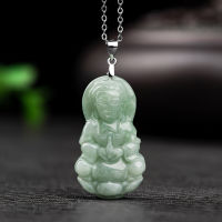 Fashion Jewelry Jadeite bean Guanyin Buddha Pendant 925 silver inlaid ice jade pendant for men and women