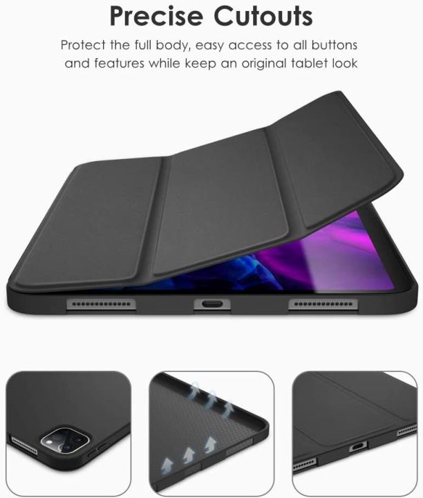 case-สำหรับ-ipad-pro-11-ใหม่-case-2020-รองรับ-apple-pencil-pair-amp-charging-ultra-light-smart-trifold-stand-พร้อม-tpu-soft-back-cover-auto-sleep-wake-สีดำ