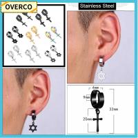 OVERCO 1Pc ผู้ชายผู้หญิง เจาะ สแตนเลส ครอสสตาร์ห้อย ต่างหู จี้ สตั๊ดหู