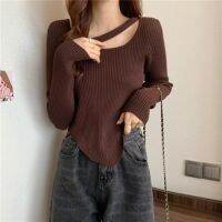 ☋ Spring And Autumn Niche Chic Short Collarbone French Retro Irregular Design Sense Pure Desire Knitted Sweater Women