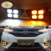 SNCN ไฟหน้าเดย์ไลท์2ชิ้น12V รถ DRL LED สำหรับเหมาะกับฮอนด้าแจ๊ส2014 2015 2016สัญญาณไฟเลี้ยวสีเหลือง2017ไฟหน้ารถไฟหน้าสำหรับวิ่งกลางวัน