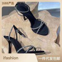 Cross-border European and American king diamond high-heeled sandals fine words with round head peep-toe heels fashion belt buckles joker