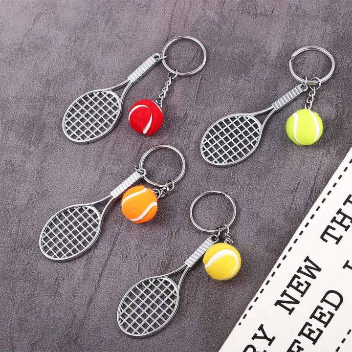 6 colors tennis racket keychain key