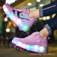 【hot sale】 ✢☄ C19 Wheel shoes Colorful lights double-wheeled Heelys sequined leather youth roller skates size 27-40 USB charging LED shoes luminous shoes parent-child sports shoes S5N8