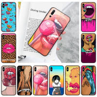 YU181 Red Lips Hot Girl Black อ่อนนุ่ม เคสโทรศัพท์ หรับ Samsung A01 A50S A31 M31 M21 A51 A10S A30S A11 A20 A50 A21S A21 M30 A71 A20S A70 M30S A30 A10 M51 ปก