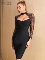 【YF】 Adyce Women Long Sleeve Bodycon Bandage Dress 2022 New Arrivals Sexy Black Lace Hollow Out Evening Elegant Club Party Wear