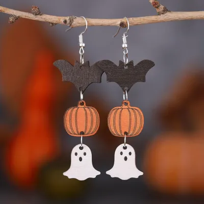 Ghost Earrings Wood Earrings Holiday Gift Double-sided Earrings Halloween Earrings Witch Earrings Dangle Earrings