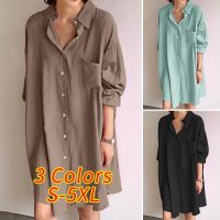 COD SDFGERTYTRRT ZANZEA Ladies Solid Color Basic Top Long Sleeve Mini Shirt Dress