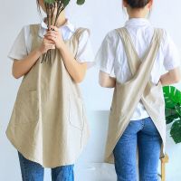 Japanese Style Simple Retro Pastoral Shoulders Breathable Female Apron Flower Shop Kitchen Home Cleaning Custom LOGO Aprons