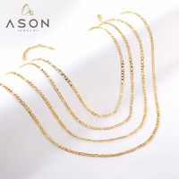 【CW】ASONSTEEL 1 Piece Fashion Figaro Cuban Link Chain Stainless Steel Necklace 45cm/50cm/55cm/60cm Gold Color Jewelry Gift Women Men
