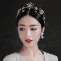 【CW】 Vintage European 6-Point Star Wedding Crown Tiaras Gold Color Rhinestone Diadem Princess Women Headband Bridal Hair Accessories