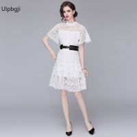 New Water Soluble Lace White Hollow-Carved Dress