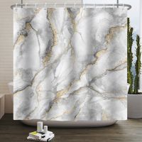 Grey Gold Marble Shower Curtain Abstract Modern Bathroom Decor Luxury Standard Waterproof Washable Fabric for Bathtub with Hooks