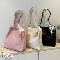 ideafashionshop(ID1930) กระเป๋าหนังPUสะพายไหล่มีผ้าพูกโบว์