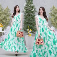 M23-025 Maxi Dress แม็กซี่เดรสแขนกุดระบาบรอบ