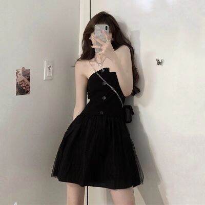 DM ผู้หญิงภาษาฝรั่งเศสคำชุดสไตล์คอเสื้อคอยาวเสื้อ Sundress