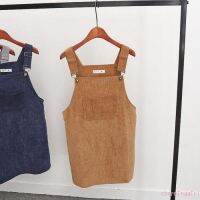 ☆fy☆Women Corduroy Suspender Skirt Lady Overall Vest Dress