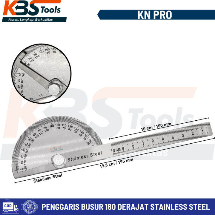 Penggaris Busur 180 Derajat Stainless Alat Pengukur Sudut Angle Ruler ...