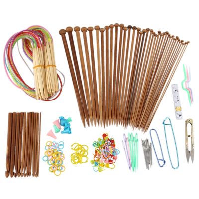 Knitting Needles Set-18 Pairs 18 Sizes Bamboo Circular Knitting Needles + 36 Single Pointed Bamboo Knitting Needles + Weaving Tools Knitting Kits