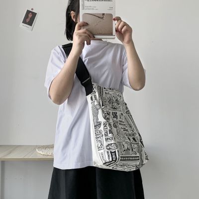 ✇♂ 【Zipper Inner Pocket】Japanese Retro Casual Large Capacity Backpack Womens New Printed Versatile Fashion Messenger Bag Student Korean Trend Shoulder Bag