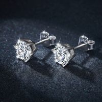 Follow Cloud 1.0 Carat Moissanite Gemstone Round Stud Earrings for Women Silver 925 Pendientes Mujer Wedding D Color Ear Studs