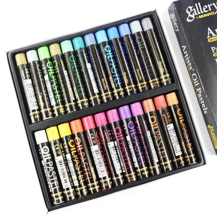 Mungyo 12/24 Colors Fluorescent Soft Oil Pastel Dry Metallic Crayons