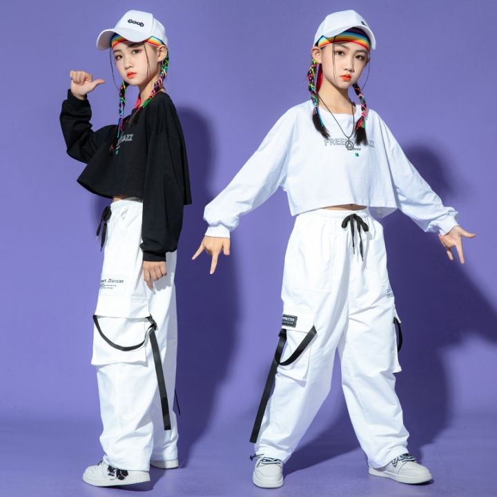 kids-performance-hip-hop-dancing-clothing-sweatshirt-crop-tops-streetwear-white-pants-for-girls-jazz-show-dance-costumes-clothes