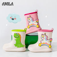 AMILA รองเท้าบูทหน้าฝนไดโนเสาร์สำหรับเด็กเด็กหญิงเด็กชายรองเท้าบูทหน้าฝนกลางแจ้งรองเท้ากันน้ำรองเท้าบูทหน้าฝนกันลื่นน้ำหนักเบา