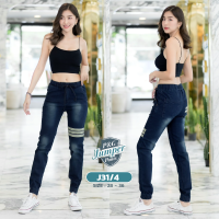 [Jogger pants] กางเกงยีนส์ขาจั้มผ้ายืด (เป้าซิป) J31/4 ยีนส์ Jogger แต่งแถบผ้า3 เส้นหน้าหลัง แนวเท่ๆ มีสไตล์ ใส่ได้ทั้งชายหญิง เนื้อผ้ายืดหยุ่น