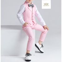 Pink Boy Vest เซทกั๊กเด็ก 3 ชิ้น ชุดกั๊กสีชมพู เสื้อกั๊ก+กางเกงเอวยืด+หูกระต่ายสุ่มสี ขนาด 90, 100, 110, 120, 130, 140, 150, 160, 170 (2-14 ปี)