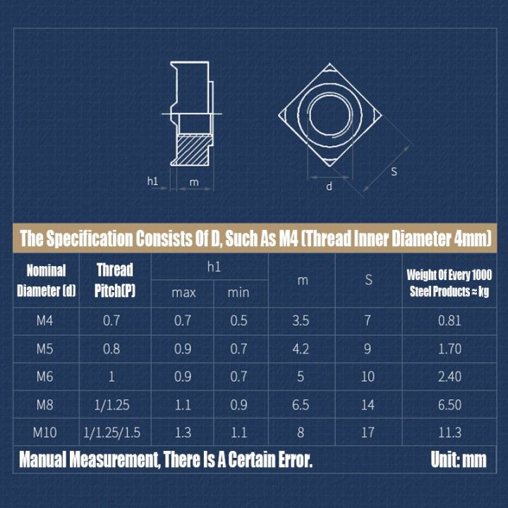 5pcs-m3-m4-m5-m6-m8-m10-square-weld-nut-304-stainless-steel-square-welding-weld-nut-square-spot-weld-nut-hardware-fastener-nails-screws-fasteners