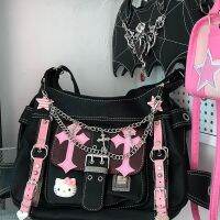 กระเป๋าข้ามโซ่สำหรับผู้หญิง, Hello Sanrio Goth Punk VINTAGE Pink Hand BAG FOR GIRLS, Y2k TREND handbag