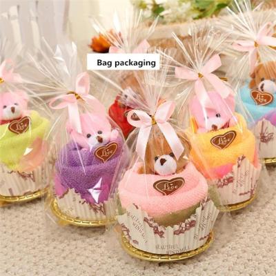 10 Sets 30x30cm Creative Towels Mini Bear Cup Cake Pack Microfiber fabric Hand Towels Face Washing Towel Party Wedding Gifts